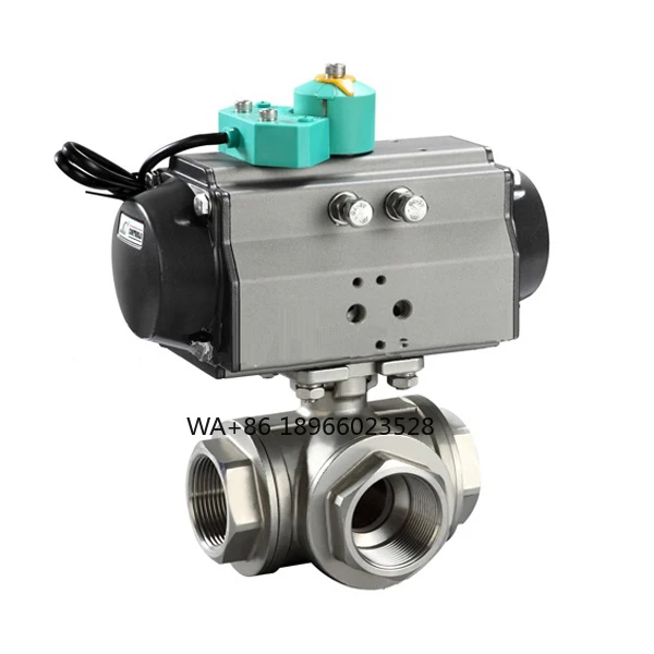 L Type SS304 SS316 1/2 Inch DN15 Stainless Steel Pneumatic 3 Way Ball Valve