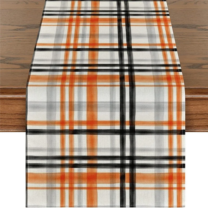 Outono linha xadrez impresso bandeira de mesa linho durável pano de mesa festa configuração toalha de mesa cerimonial