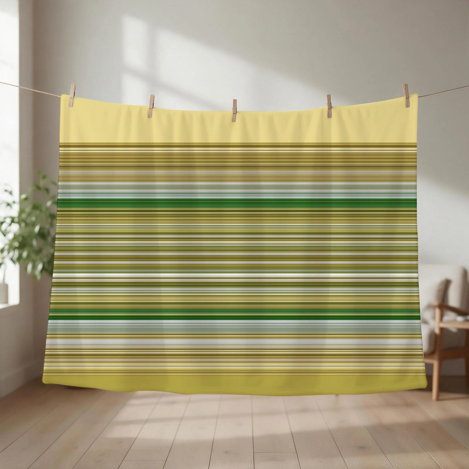 Gold Mustard and Green Stripes Throw Blanket Hairy Plaid For Sofa Thin Vintage Blankets