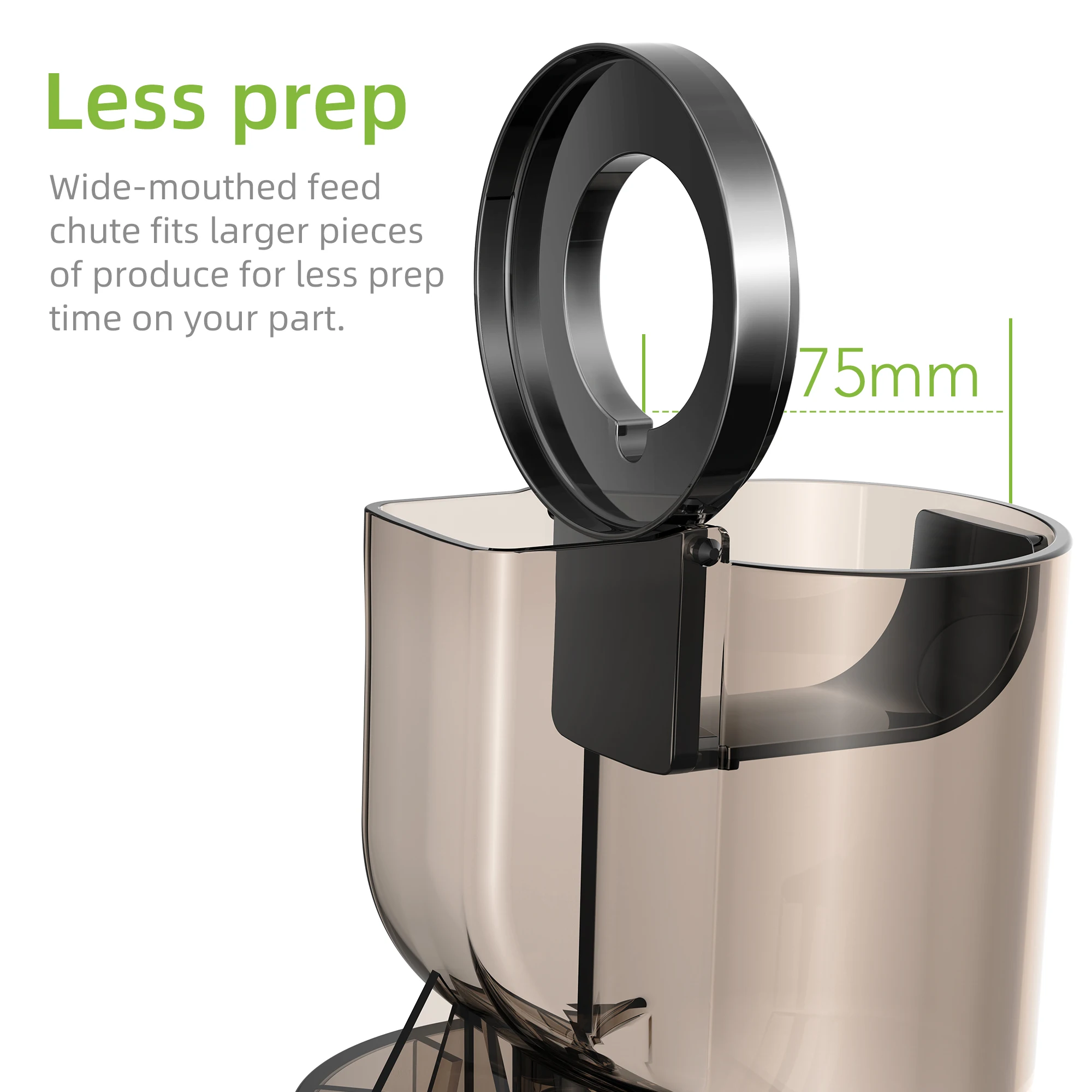 Cold Press Juicer with 75mm Feed Chute, 200W 40-65RPM Powerful Motor Slow Masticating Juice Extractor Fits Whole Fruits