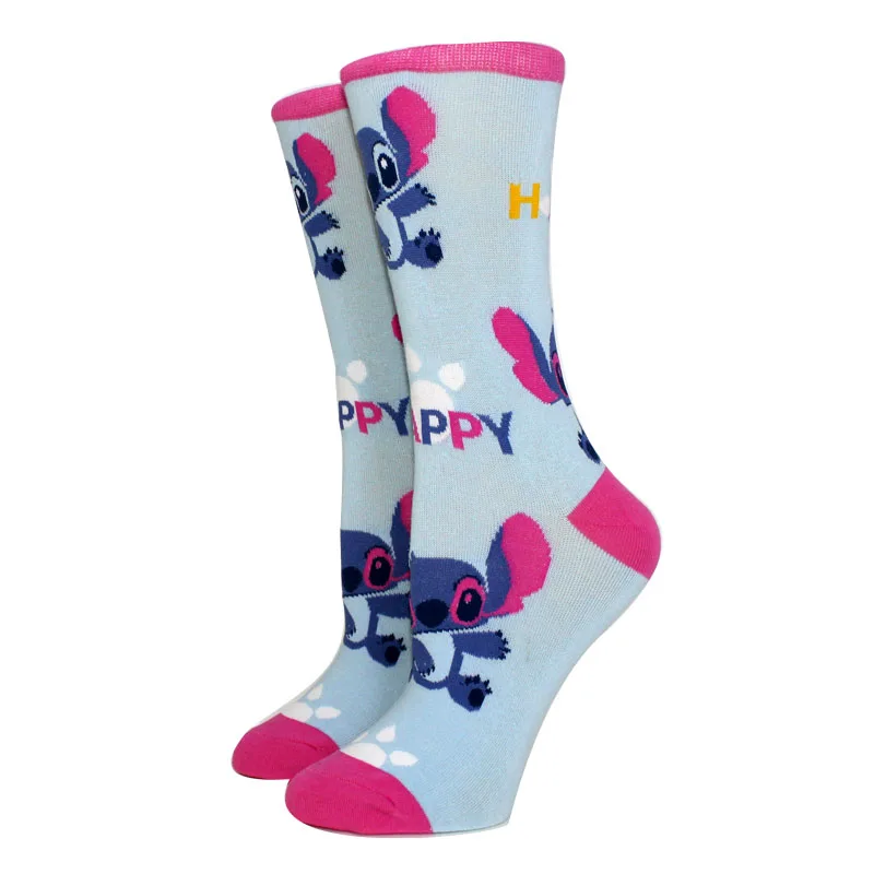 5 Pairs Cartoon Women socks cotton comfortable Stitch Anime socks crew socks Casual happy funny socks Size 35-40