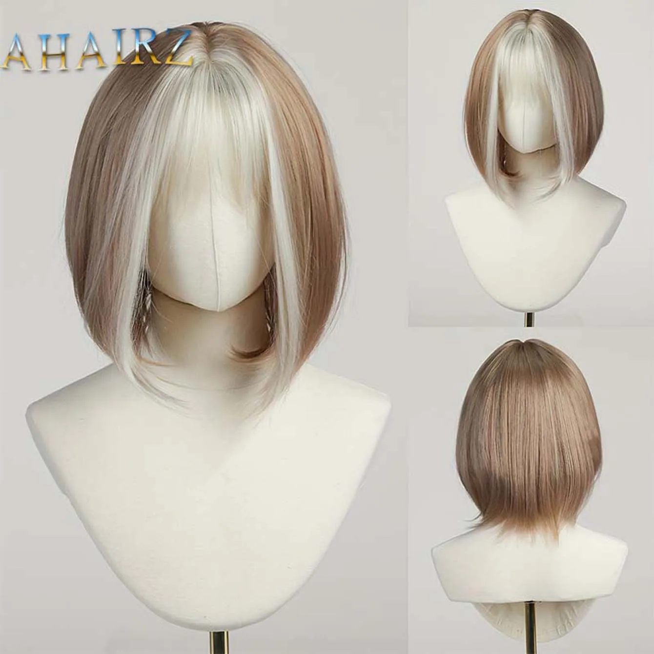 

Synthetic Short Bob Mixed Brown Wigs with Bangs Shoulder Length Straight Women Hair Wigs for Cosplay Anime Daily Wig