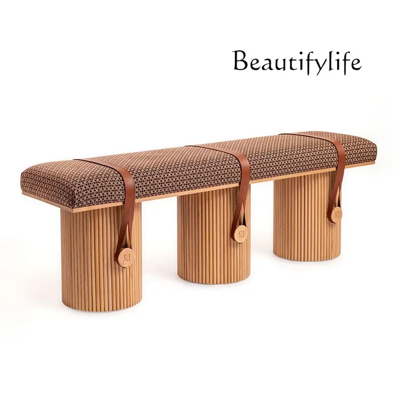 Italian designer home bedroom solid wood bedside stool light luxury cotton and linen bench cloakroom decorative storage