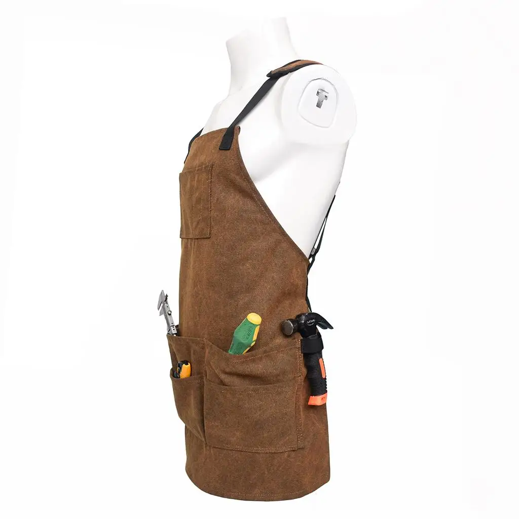 Canvas Apron W/ Pockets, Quick Release Buckle Adjustable Straps