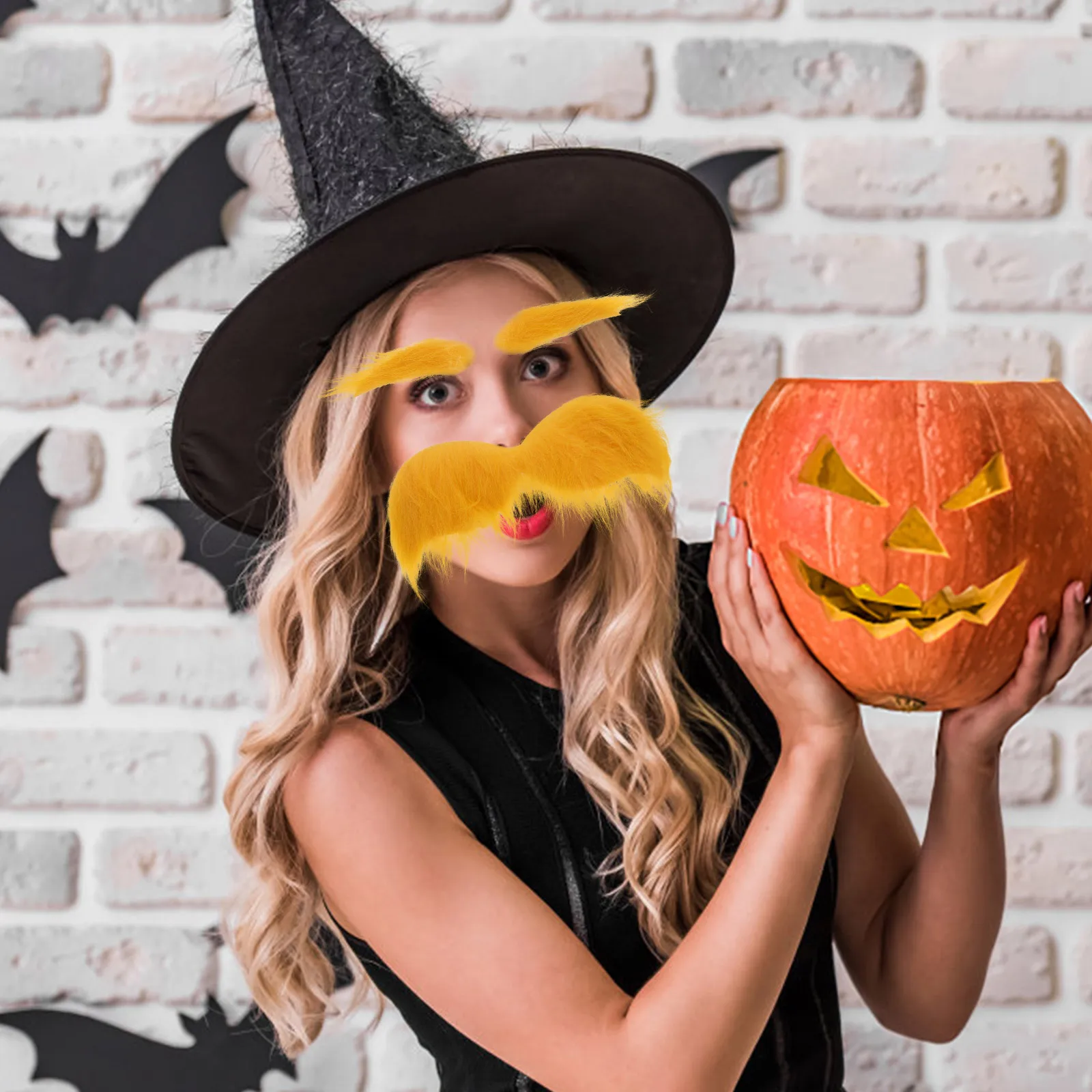 

Yellow Fake Beard Eyebrow Set Lightweight Comfortable Cosplay Costume Prop Party Supplies Decorative Mustache Adult Use