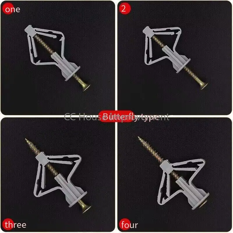 10 sets/pack Plastic Airplane Expansion Pipe Curtain Gypsum Board Hollow Wall Expansion Screw 3.5*50+Anchor 8*50 Plugs Up Aging image 3