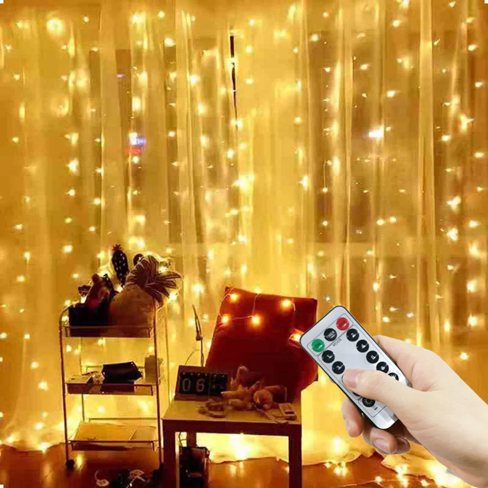 

100/600 LED Curtain String Light Decoration USB Lamp 8 Mode for Home Christmas New Year 2025 Wedding Navidad 2024 Ornaments