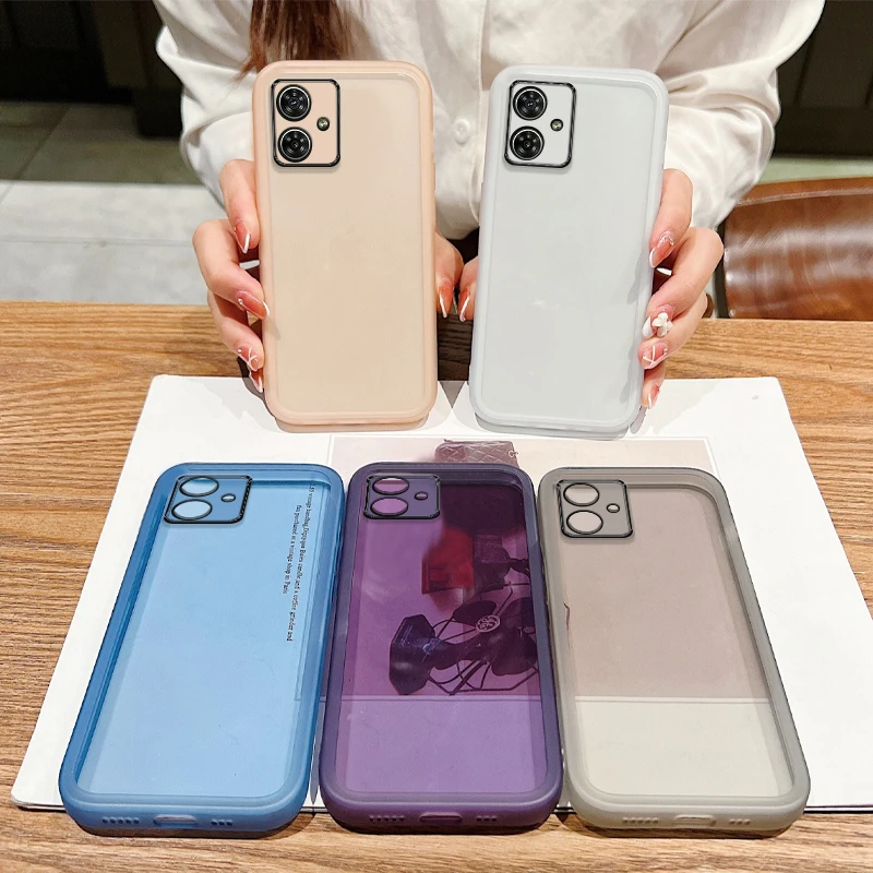 Biruiqu For Motorola Moto G54 New Shockproof Protective Case Transparent Soft Silicone All-Around Protection Phone Case