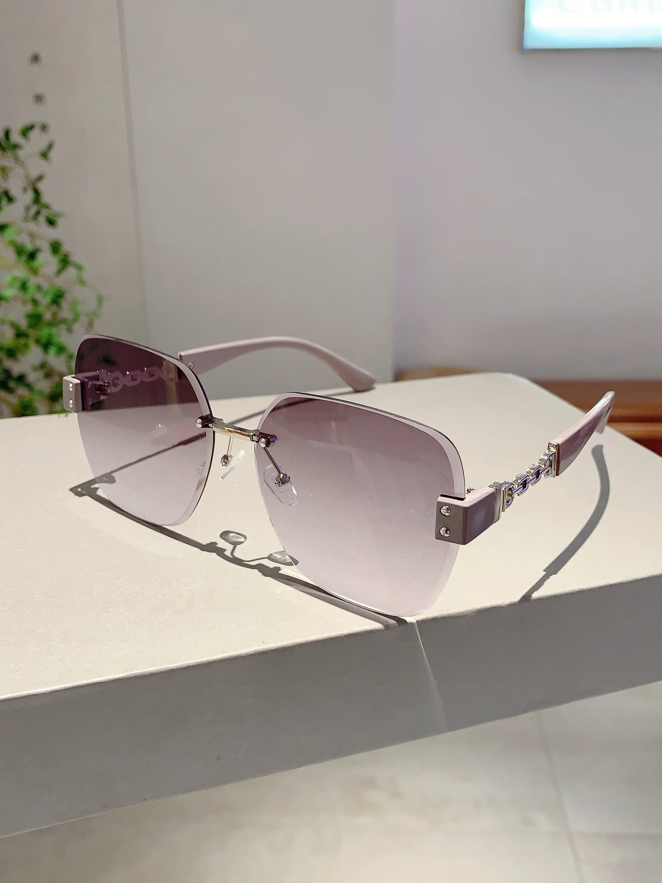 KAMMPT Neue Übergroße Randlose Kette Beine Sonnenbrille Vintage Männer Stilvolle Mode Weibliche Shades Luxus Marke Designer Brillen – Detail 3