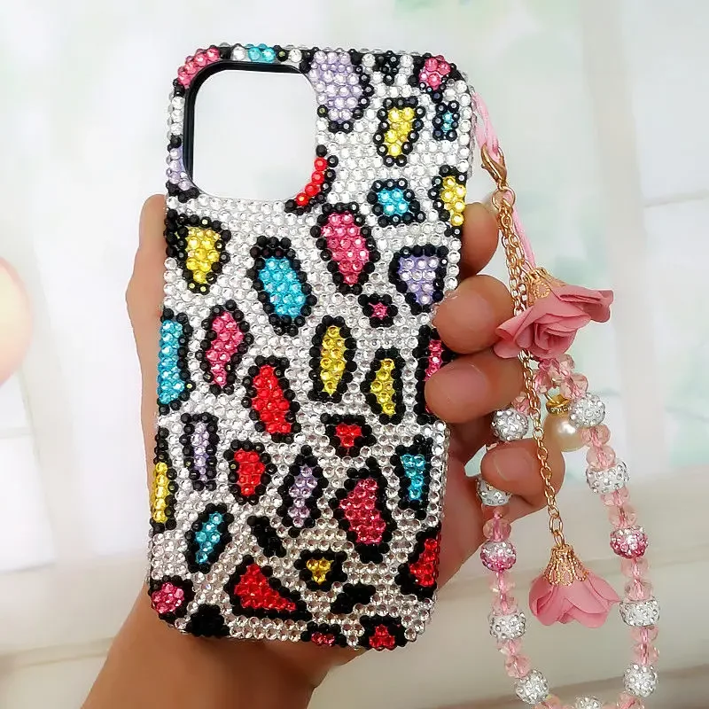 Fashion Colored Rhinestone Gemstone Chain Phone Case for iPhone 15 Pro Max 14 Plus 13 12 11 XSMax Xr 7 8 Plus Protective Case