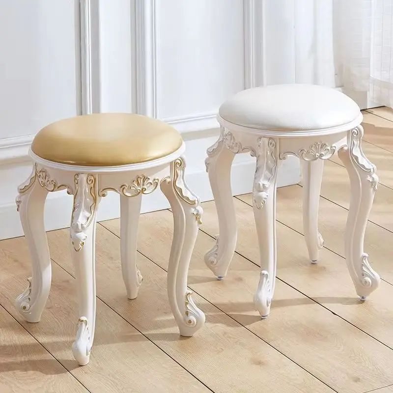

European American Style Dressing Stool Makeup Soft Small Square Stools Household Chair Princess Bedroom Nail Ottomans Furniture