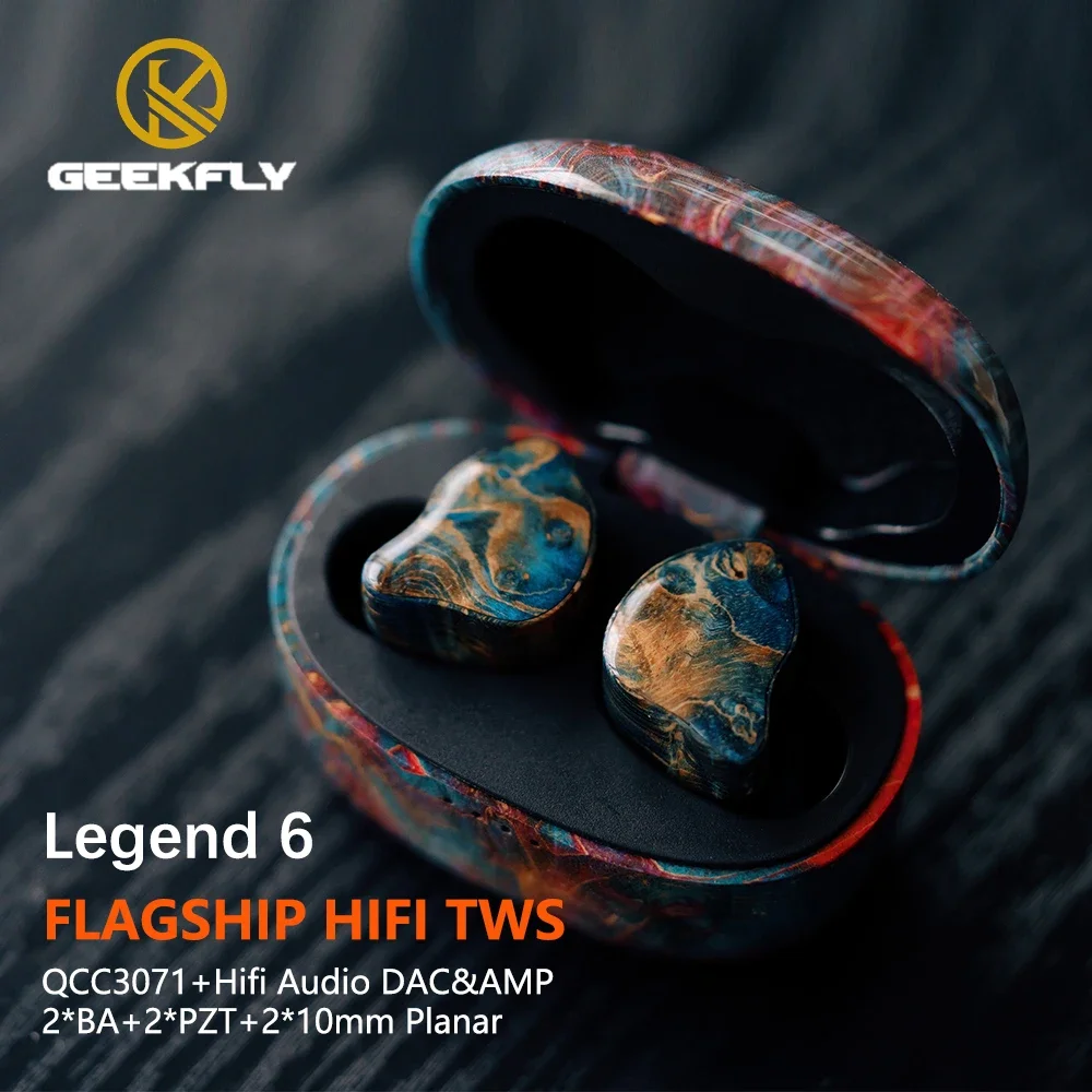 GEEKFLY Legend 6 2BA+2PZT+2*10mm Planar Bone Conduction HIFI TWS Stable Wood Bluetooth Wireless Earphone with Audio DAC AMP