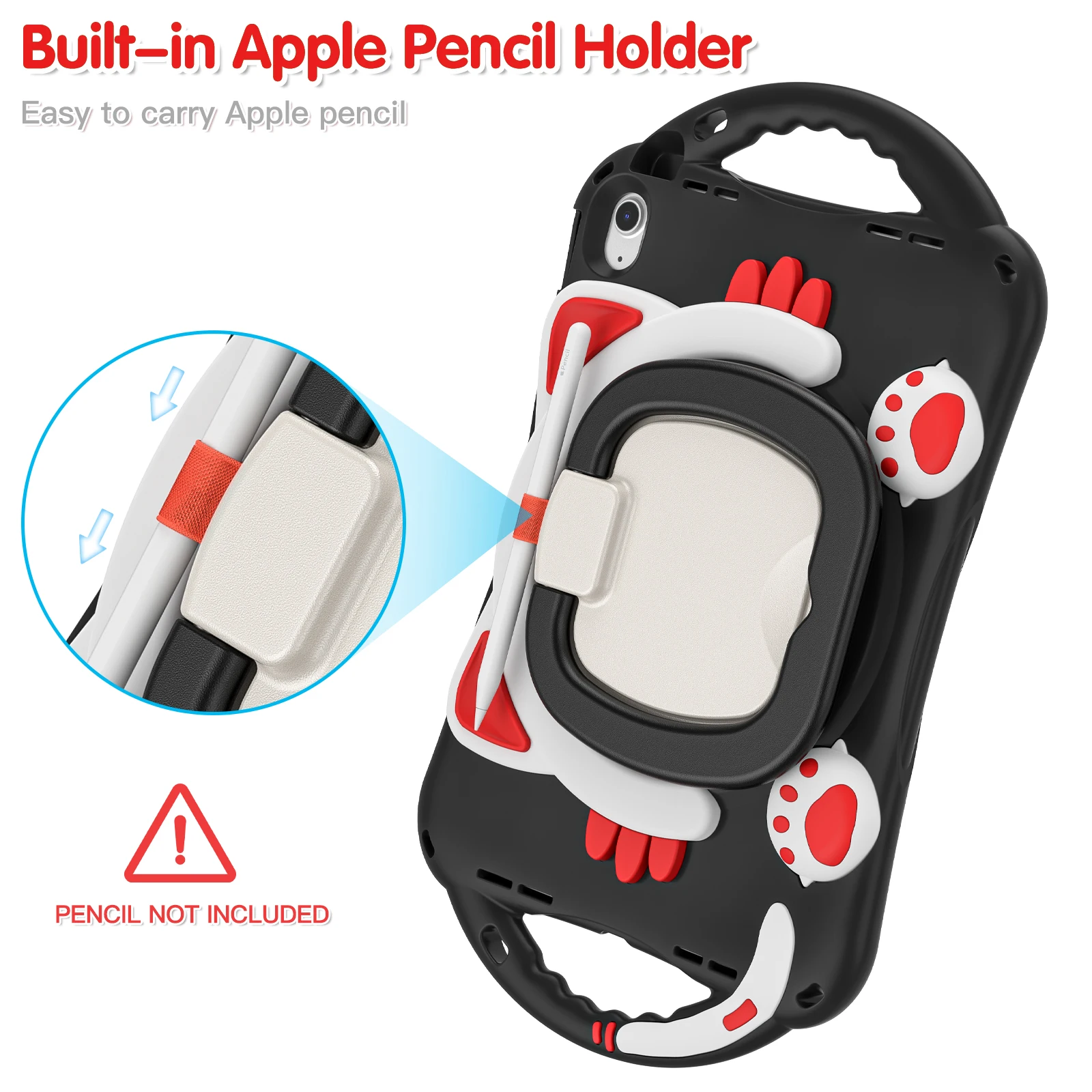 Rotationsständer-Tablet-Hülle für iPad Pro 11, Air 4, 5, 6, 7, 8, 9, 10. Generation, Mini-Katzen-Stil, stoßfester Griff, harte Abdeckung