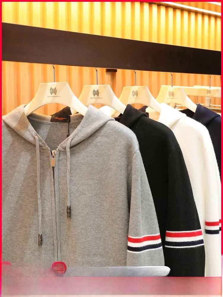 

High-End Winter Men's Zip-Up Hoodie Thiened Knitted Casual Faion Urban Sle Polyester Nylon Blend Comfortable Breathable