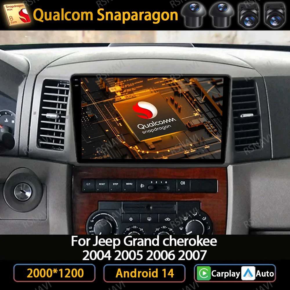 

Автомагнитола на Android 14 для Jeep Grand Cherokee 2004-2007, мультимедийный видеоплеер для Carplay, авто, 4G, Wi-Fi, GPS-навигация, камера 360