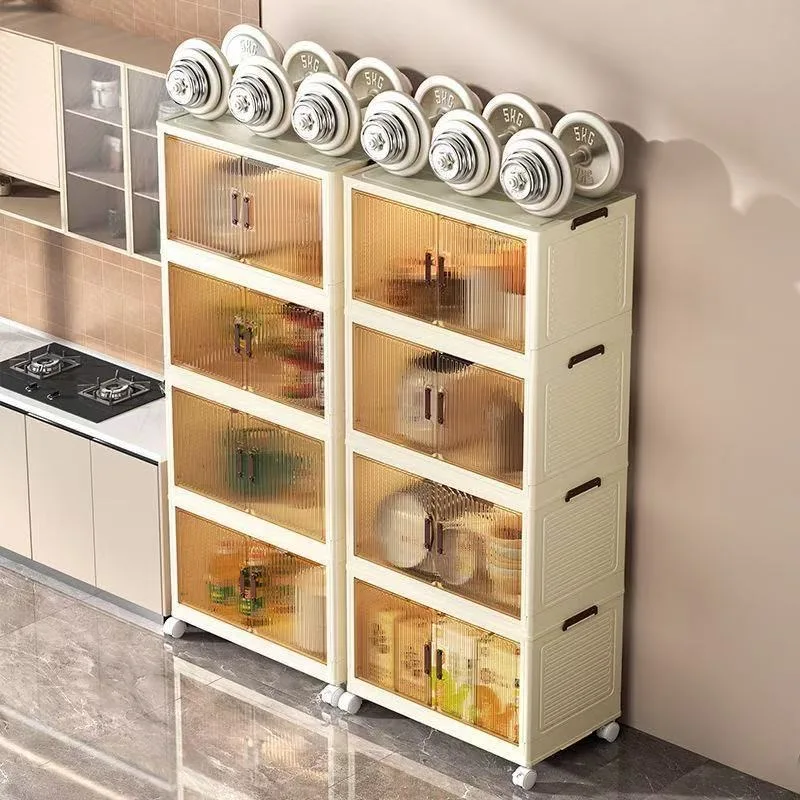 3/4/5 صندوق تخزين بلاستيكي متعدد الطبقات قابل للطي مع عجلات خزانة ملابس كتاب وتنظيم تخزين لوازم المطبخ #5