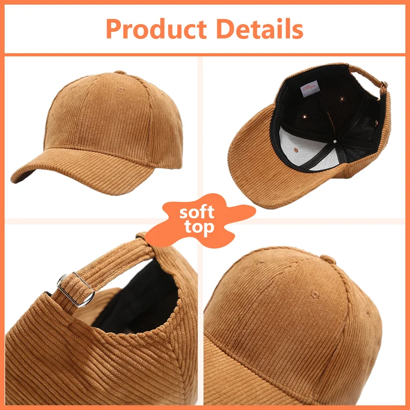 Custom Baseball Hats Corduroy Baseball Cap Embroidery Design DIY Wholesale Print Windproof Hat Outdoors Custom Cap Adult Hat