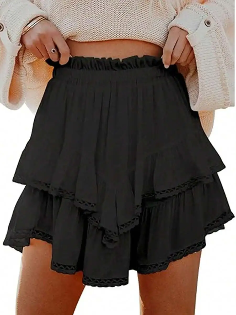 

Women Flowy Tiered Ruffle Skort High Waist Boho Mini Shorts