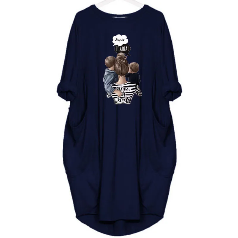 Women's Loose Long Sleeved Summer Plus Size Dress Autumn Winter Casual Round Neck Solid Color Long Sleeve Pocket Loose Pullove - Image 6