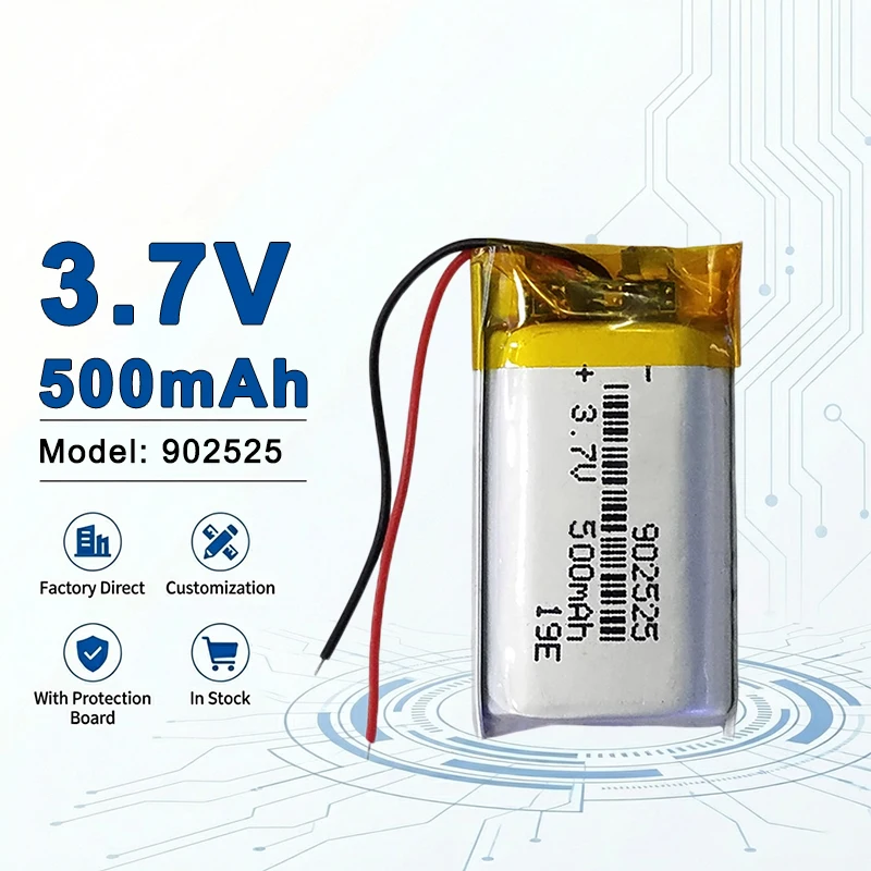 Ultra-Safe 902525 3.7V 500mAh LiPo Battery with PCM Protection for Bluetooth Earphones and Toys 902535 115570 546280 124861