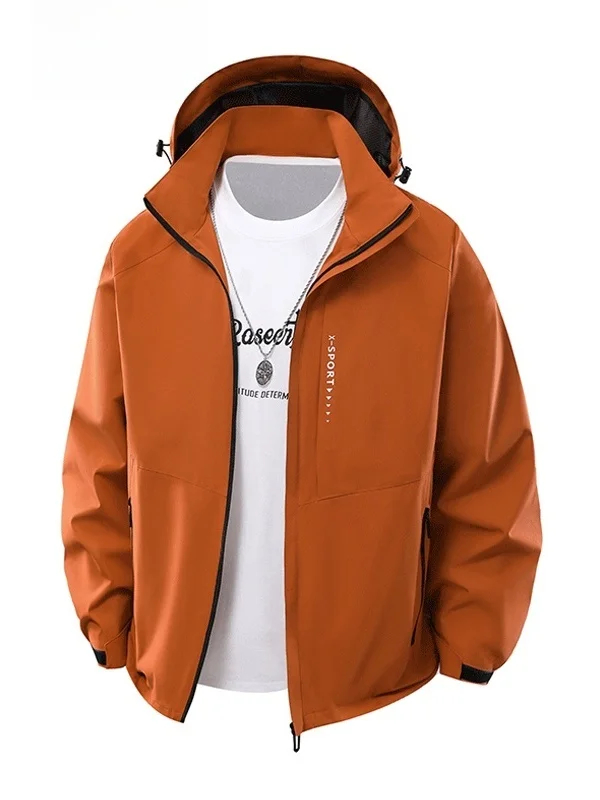 

Outdoor Casual Sle Hooded Windproof Jaet Men's plus Size Loose Sports Coat Zipper ket Long Sve Regular Length