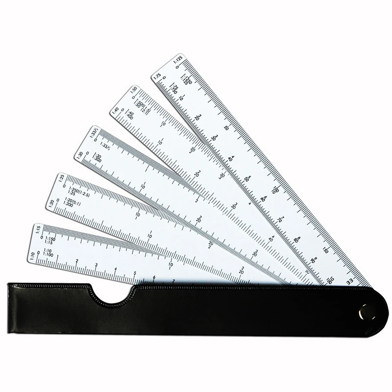 Multifunctional Multiscale 5 Sizes Foldable Rulers Scale Ruler Fan Shape with 5 Blades for Engineering Architects Hand Tools