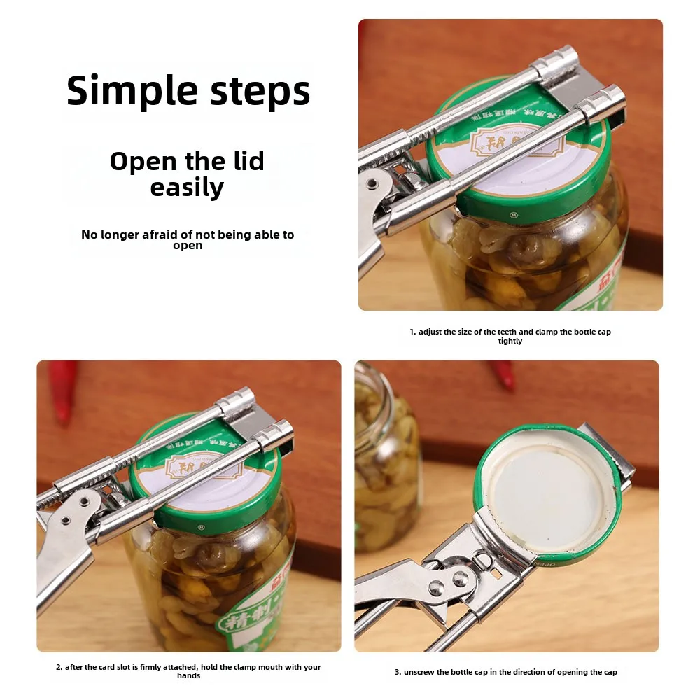 Stainless Steel Rotating Cap Screw Cap Rotating Manual Adjustable Can Opener Anti Slip Bottle Cap Kitchen Tool Bottle Opener Hot