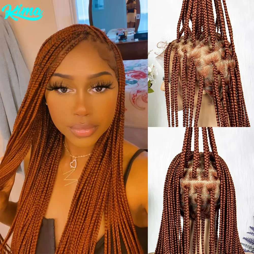 Perucas trançadas sintéticas transparentes hd cabelo completo do laço para preto feminino cor gengibre falso locs peruca crochê caixa sem nós tranças cabelo