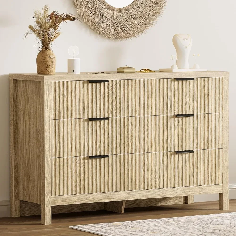 

Fluted 6 Drawers Dresser for Bedroom, 47" Wide Modern Chest of Drawers Closet Dressers, Wooden Dresser Storage Organizer