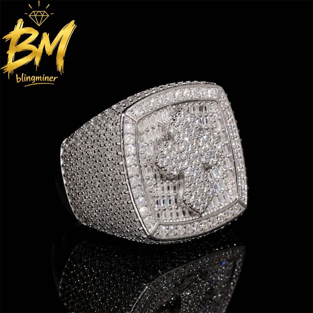 Blingminer Iced Out Ring Hip Hop VVS Moissanite Rings For Men S925 Silver Finger Jewelry Pass Diamonds Tester Free Shipping