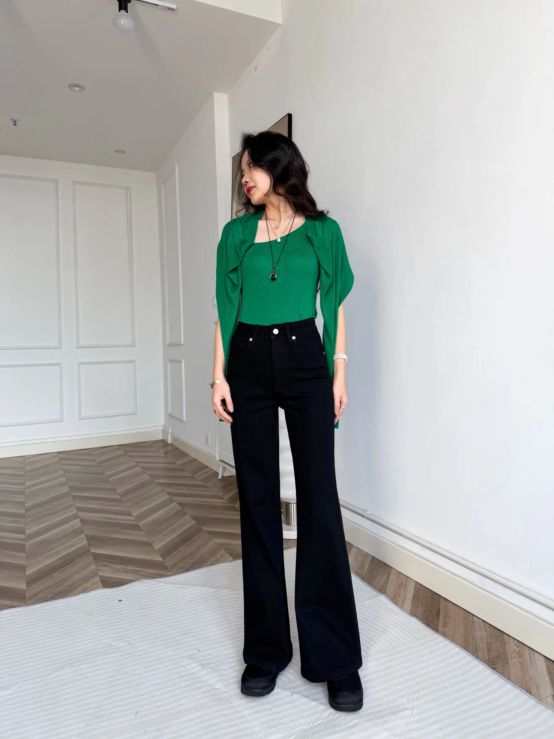 

High Waist Flared Jeans Terri Good Fit Pure Bla Side Stitch Cotton Stretch Denim Pants Women's Premium Jeans