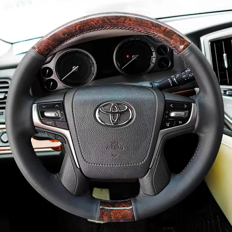 

For Toyota Crown Land Cruiser Domineering Prado Peach Wood Grain Hand-stitched Leather Custom Car Steering Wheel Braid Cover