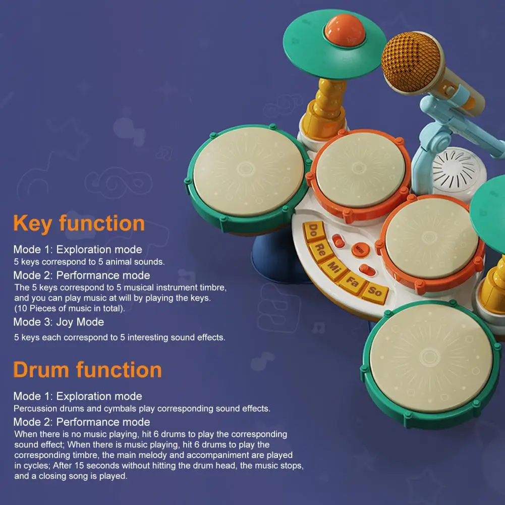 

Baby Drum Set Toys Safe Stimulating Kids' Drum Toy Set Educational Musical Instrument for Curious Minds Gift for Boys Girls