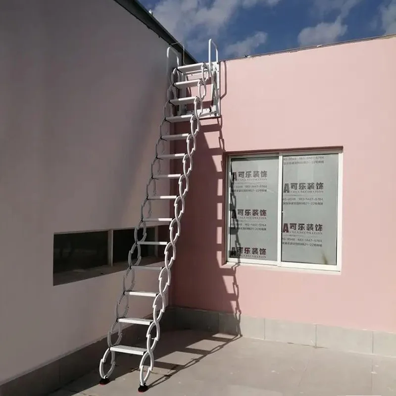 Metal attic stairs with handrails 5ft-13ft aluminum loft telescopic ladder pull down folding ladder custom height