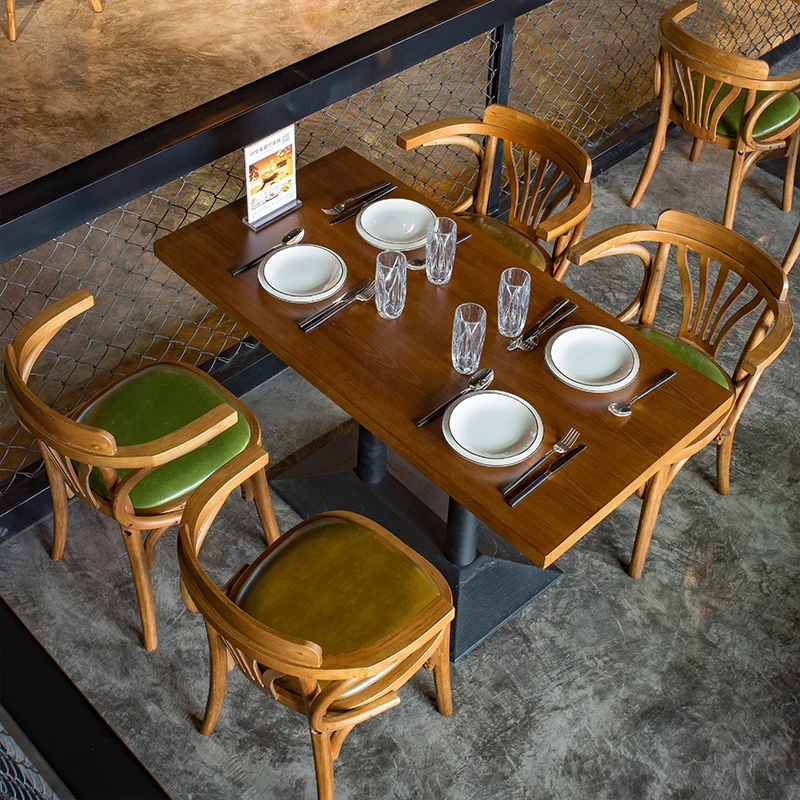 Wholesale Price Restaurant Furniture Vintage Solid Wood Chair Dining Table And Chairs Set Cafe Wooden Modern