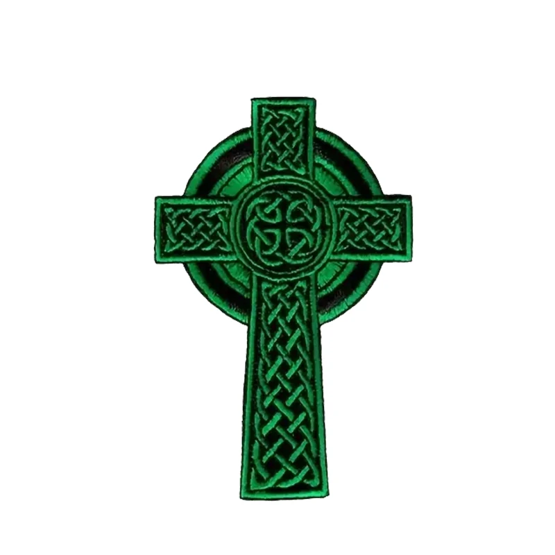 1PC Green Cross With Flowers Embroidered Patch Iron/Sew On Patches For Clothing Cap Bag Jacket Trucker DIY Gift Badge Adhesive