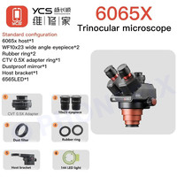 YCS 6065X Trinocular Microscope Head 0.6X-6.5X Magnification Continuous Zoom Microscope 0.5X CTV Lens for LAB Industrial Repair