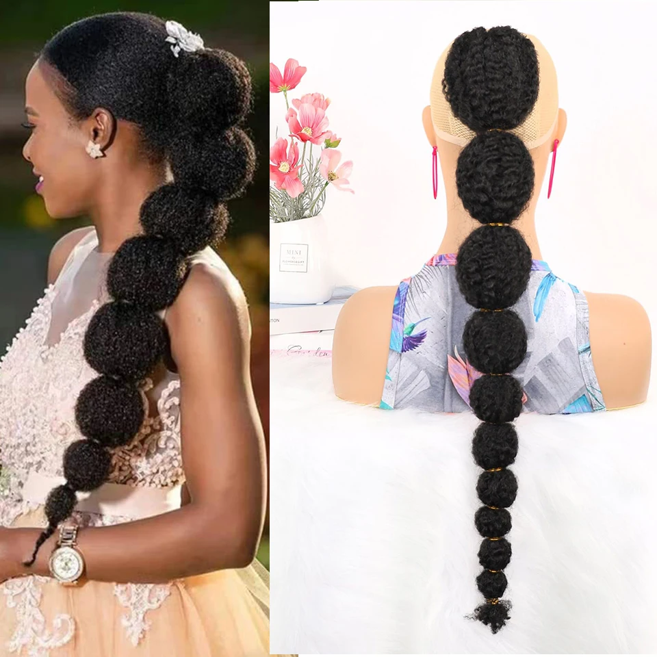 

Synthetic Ponytail Hair Extension for Black Women Lantern Bubble Drawstring False Pigtail Afro Puff Kinky Horse Tail Hairpiece