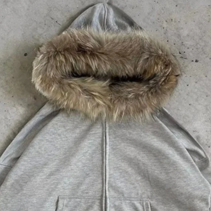 2025 بلوزات Harajuku الفراء الاصطناعي طوق هوديي Y2K الملابس نمط الشرير القوطية قلنسوة بسحاب #6