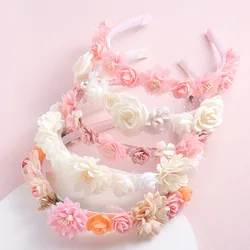 Artificial Flower Hairbands for Girls Trendy Pearl Cute Kids Headband Flowers Wreath Crown Party Headwear Hair Accessories