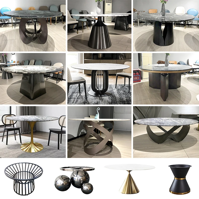 Marble circular dining table base support carbon steel rock plate circular tabletop negotiation table legs table legs bracket