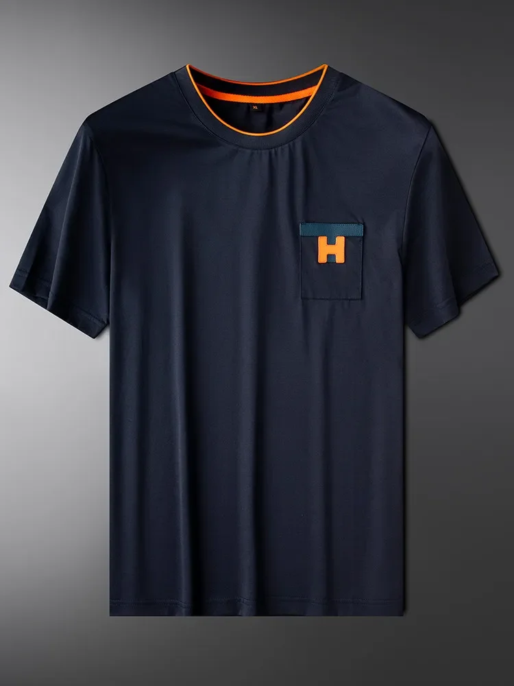 Korean Trendy Splicing Crew Neck Pocket T-Shirt Men's Short Sleeve Summer Thin Breathable Versatile Fashionable Half Sleeve Top