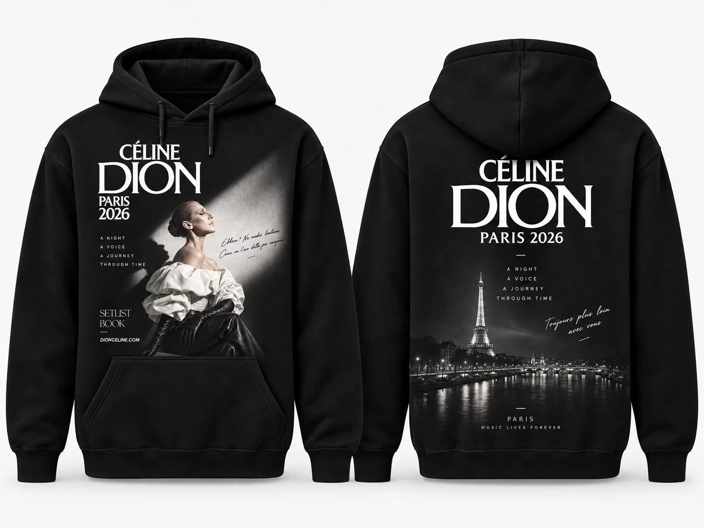Celine Dion Print Hoodie Paris 2026 Comeback Show Double Sided Portrait Graphic Unisex Men Women Streetwear Casual Sweatshirt