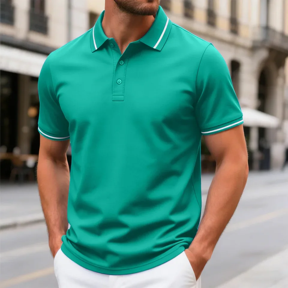 New Men's Casual POLO Shirt Solid Short Sleeved Top Summer Quick Drying Lapel Basic T-Shirts Male
