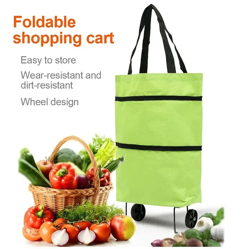 Fashion portable tug wheel shopping cart folding large-capacity household storage outdoor travel Oxford cloth handheld trolley