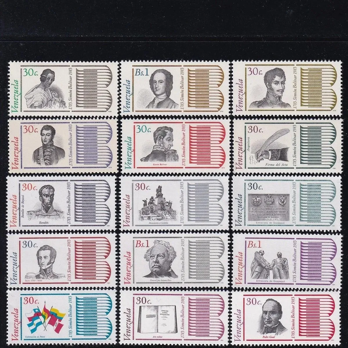 Venezuela Post Year1982 Heroes in War Of Liberation In Latin America 15 New Collectible Postage Stamps Material For Scrapbooking