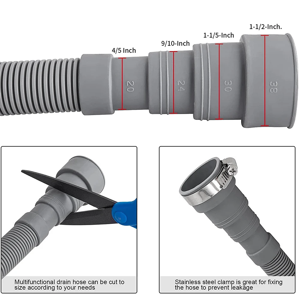 Universal drenagem mangueira extensão conjunto para máquina de lavar roupa, suporte mangueira conector e braçadeiras, 10ft