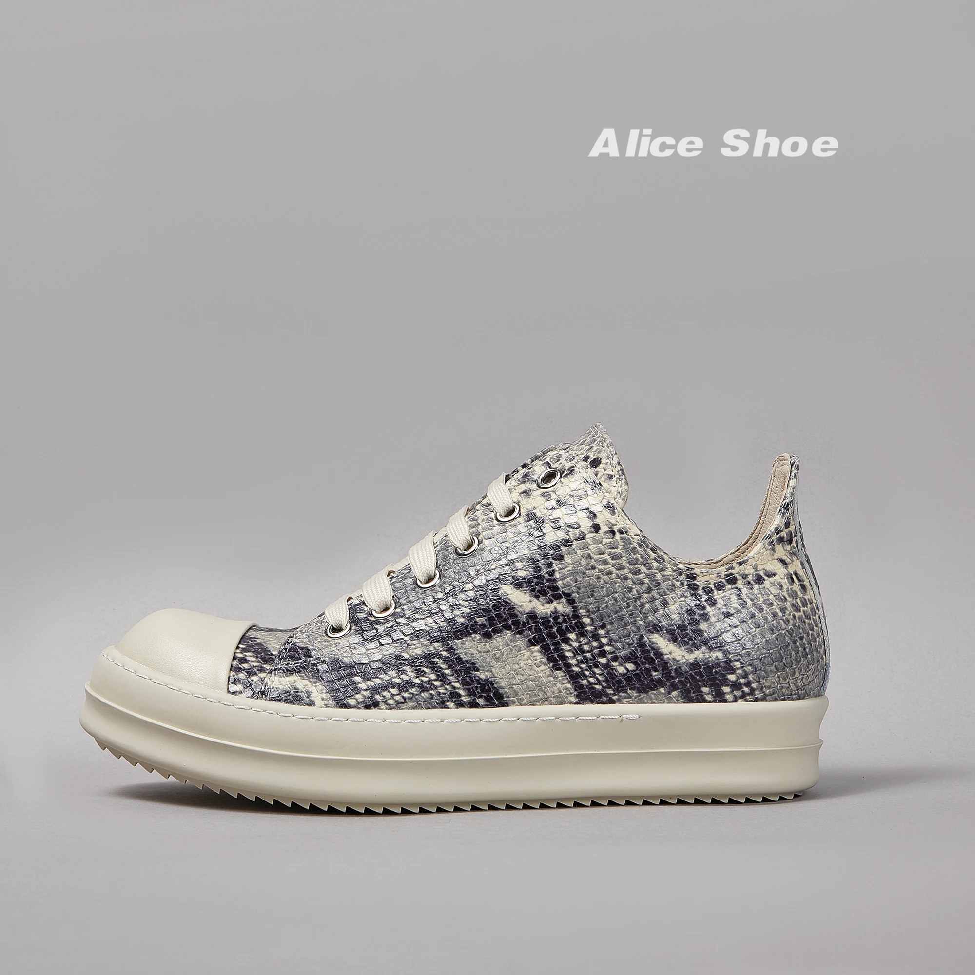 Merk Heren Schoen Casual Lederen Lage Top Vrouwen Sneaker Python-Reliëf Platte Luxe Wow-En Designer Icks Dikke Zool Zwarte Platte Schoen