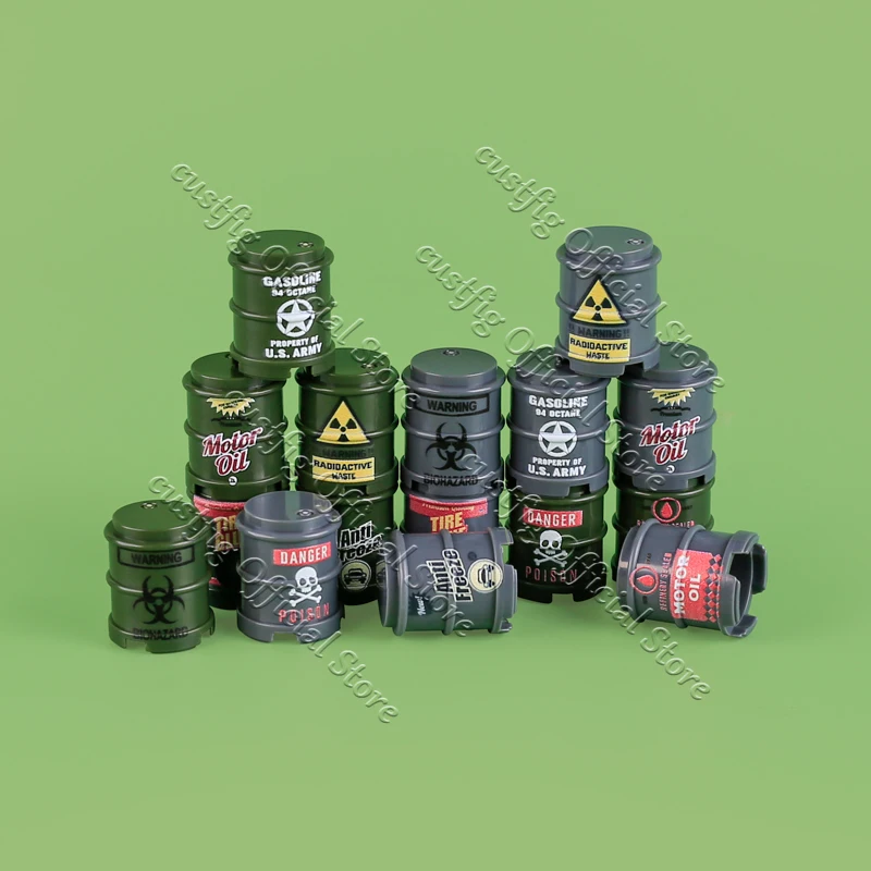 WW2 Military Oil Drum Fuel Tank Gas Station Scene Accessories Building Block Army Soldier Figures Obstacle Bottle DIY Bricks Toy