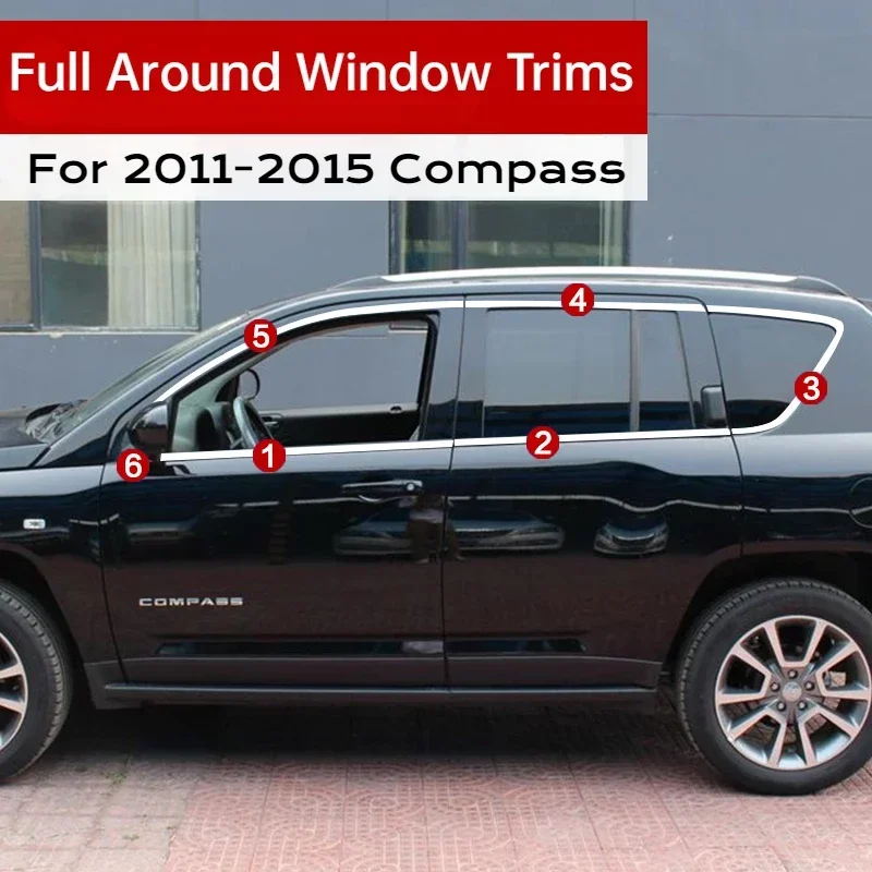 Stainless Steel 12PCS Full Window Frame Trim Cover For Jeep Compass 2011 2012 2013 2014 2015